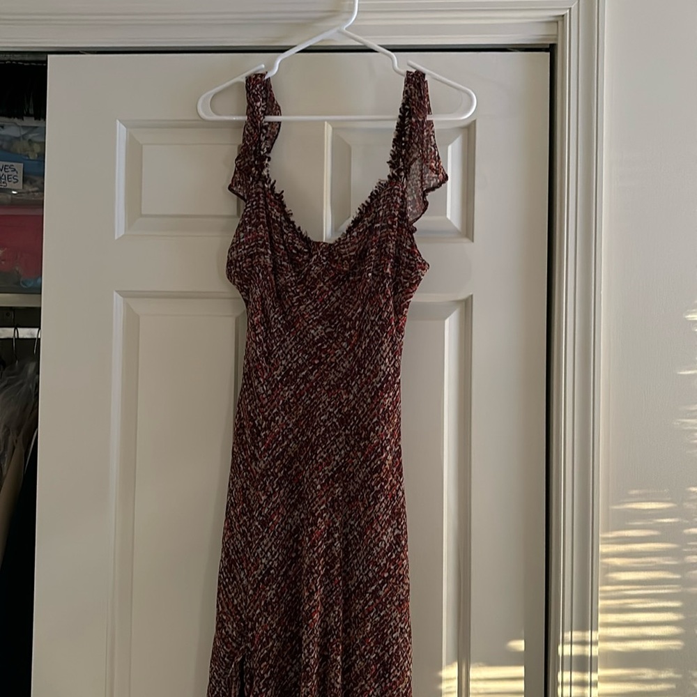 Zara Basic burgundy chiffon-feel asymmetrical dress, M